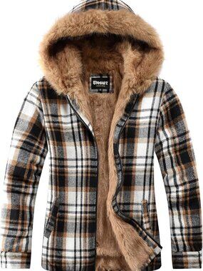 Cozy Fleece Lined Flannel Jacket with Faux-Fur Hood for Women - Stylish & Warm